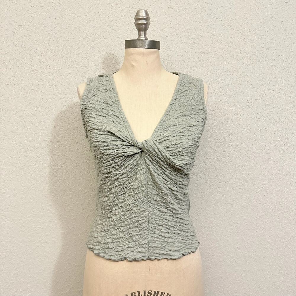 MADEWELL Popcorn Knit Top Sage Green Textured Twist Front Sleeveless